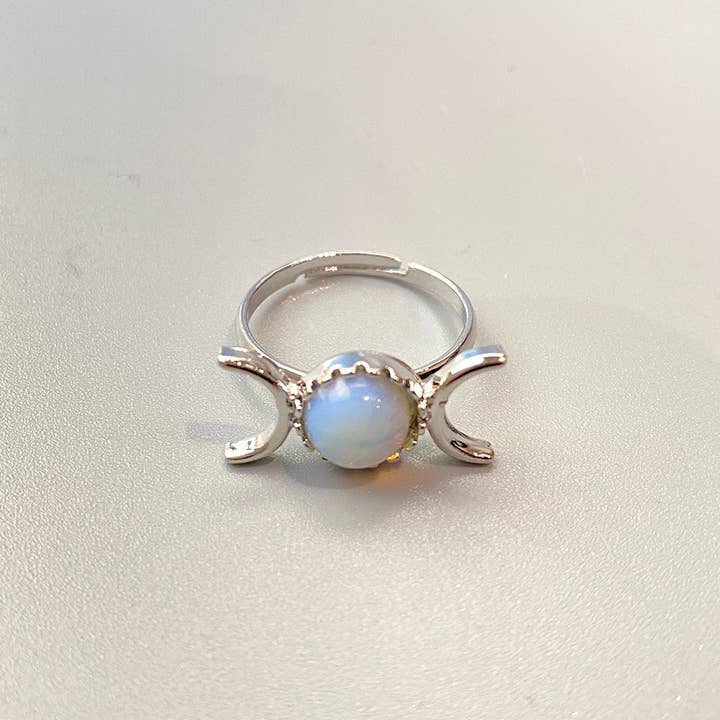 VIE - Wholesale Single stone/solitaire ring - Adjustable Triple Moon Ring with 0.5cm Gemstone21