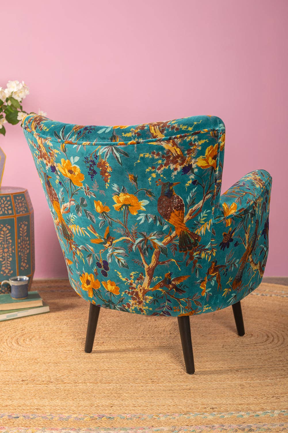 Ian Snow Ltd - Vente Chaises - Fauteuil en velours bleu Oiseau de Paradis6