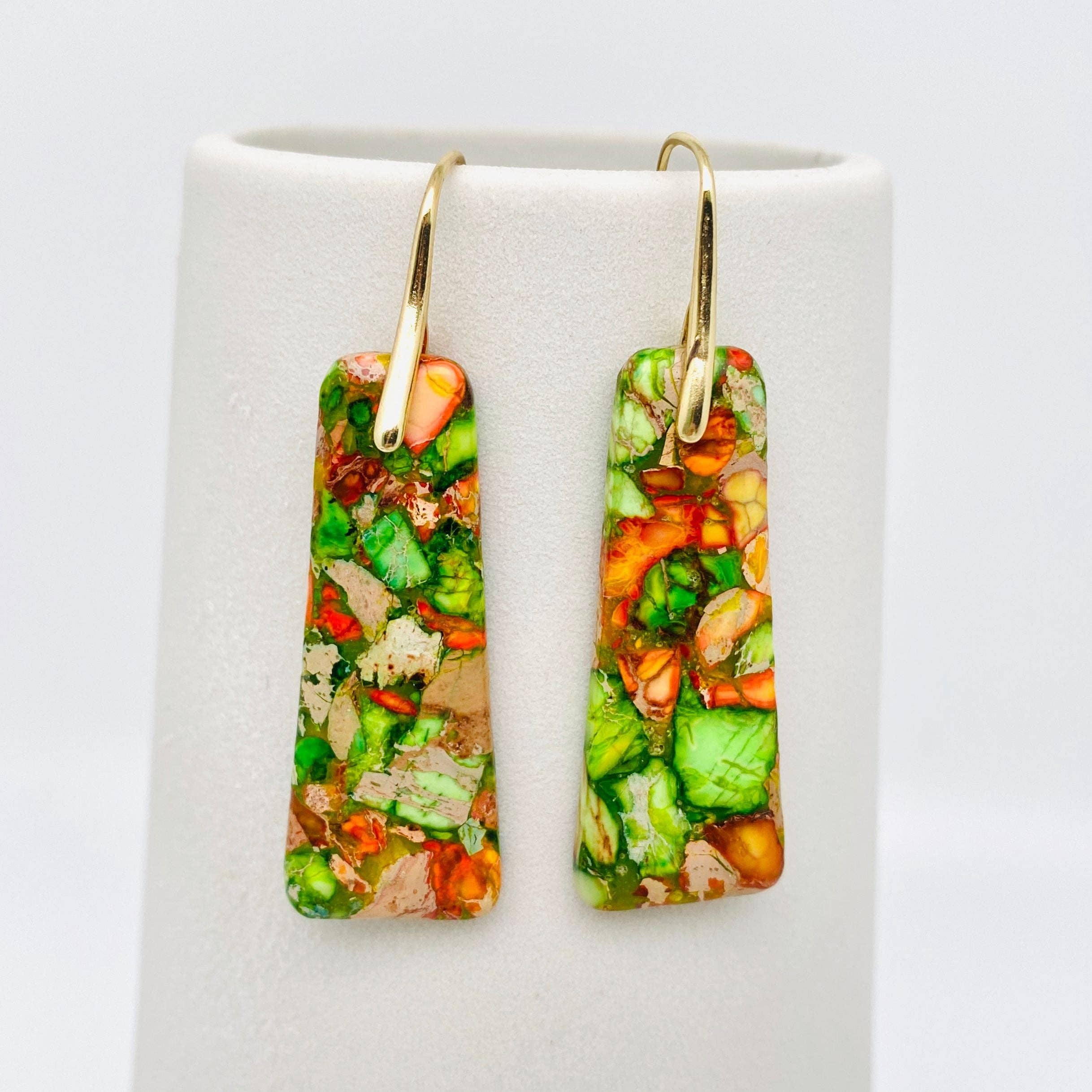 Mio Queena - Wholesale Dangle Earrings - Colored Emperor Stone Geometric Agate Chakra Earrings - CS4