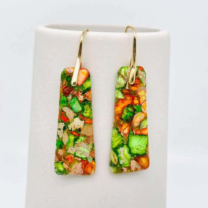 Mio Queena - Wholesale Dangle Earrings - Colored Emperor Stone Geometric Agate Chakra Earrings - CS4