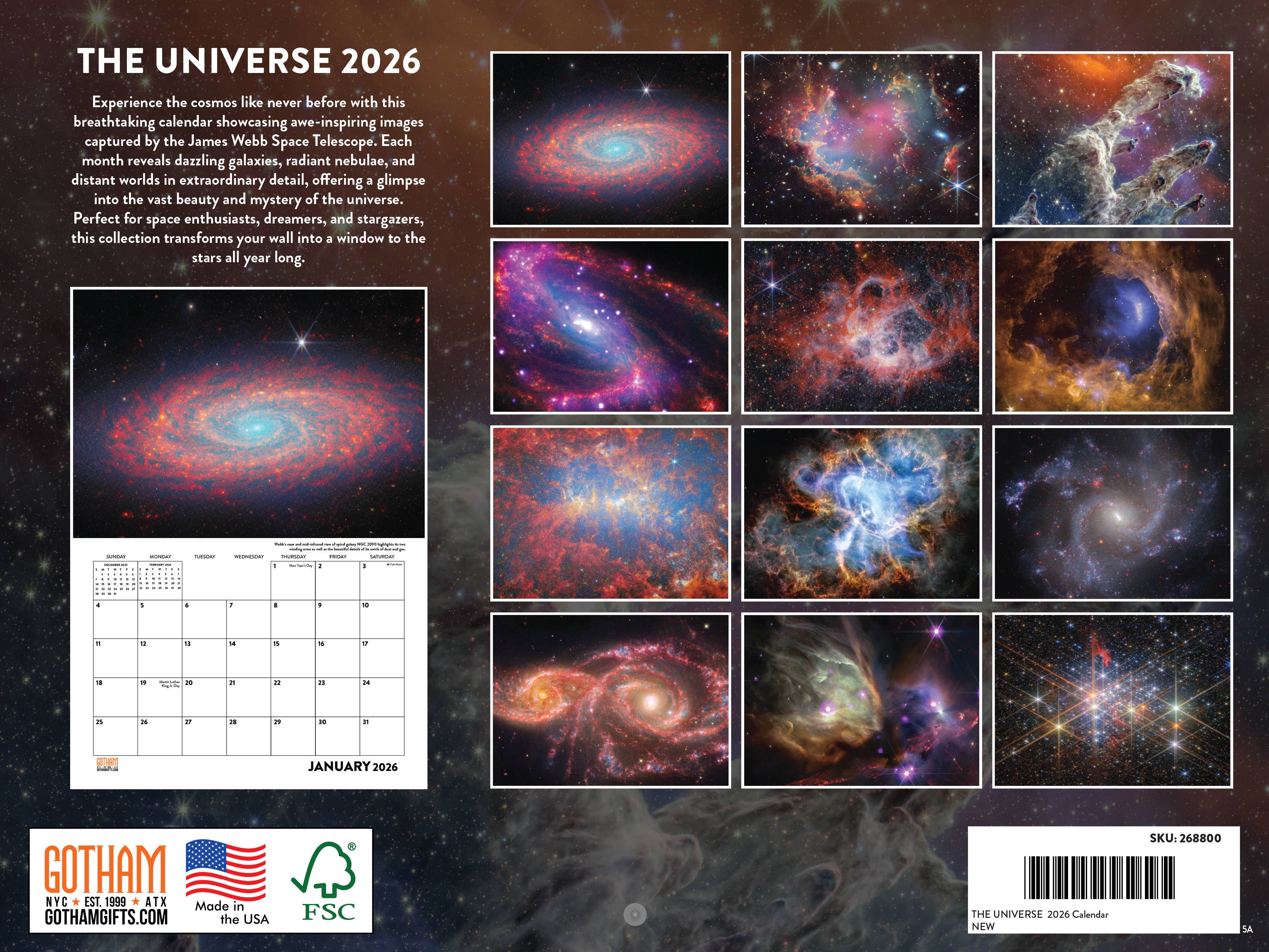 Multi Color Universe Astronomy Calendar 2026 Monthly for wholesale on Faire1