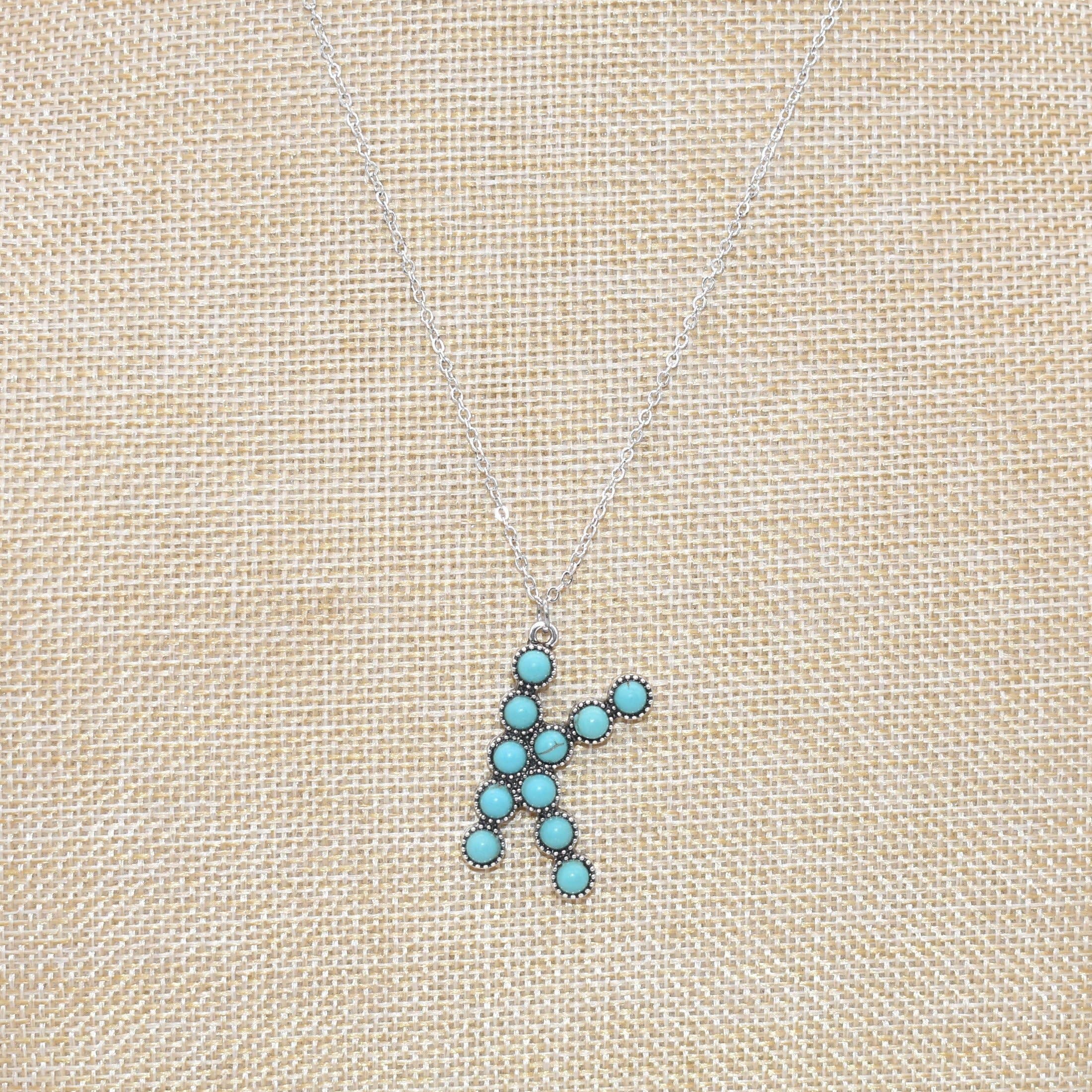 The Classy Cloth WS - Wholesale Pendant/Charm Necklace - Silver Turquoise Statement Letter Necklace RTS7