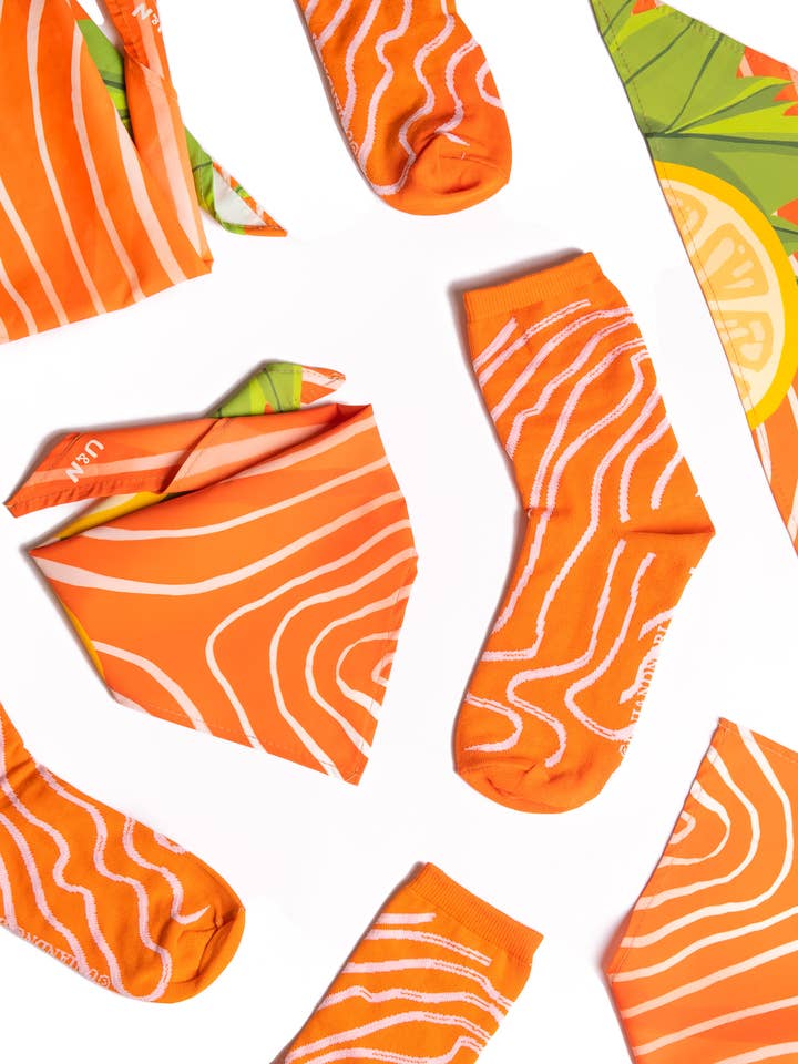 Salmon Dog Bandana for wholesale by Uni and Nori