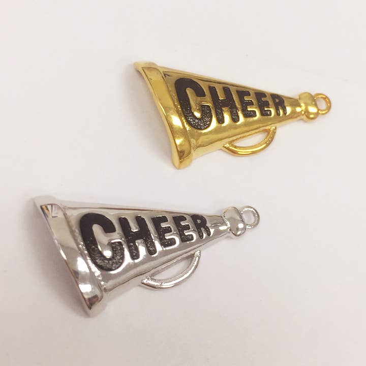 18K GP Silver Cheerleading Megaphone Pendant, Gold Cheer Coa for wholesale by The Bead Bazaar