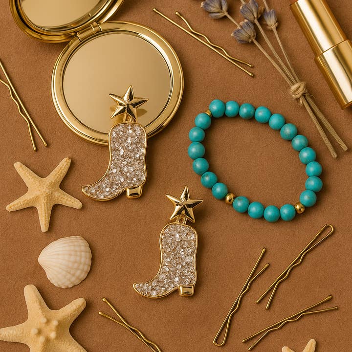 The Bling Barn - Wholesale Dangle Earrings - The Light Go Out Glitter Cowgirl Boots Fashion Earrings3