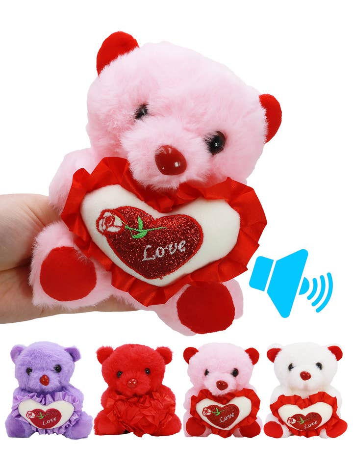 Rose Heart Hugging Teddy Bear Sound Toy - 12 Pc for wholesale by Cap Zone