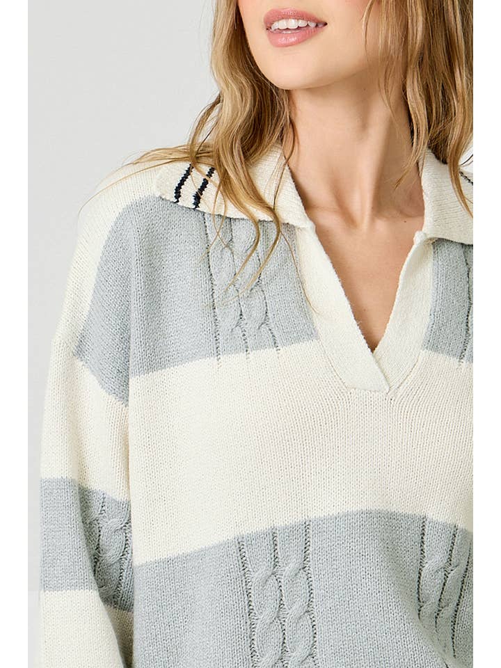 Mystree - Wholesale Knit Sweater - Women's - 60899 V-Neck Multistripe Sweater5