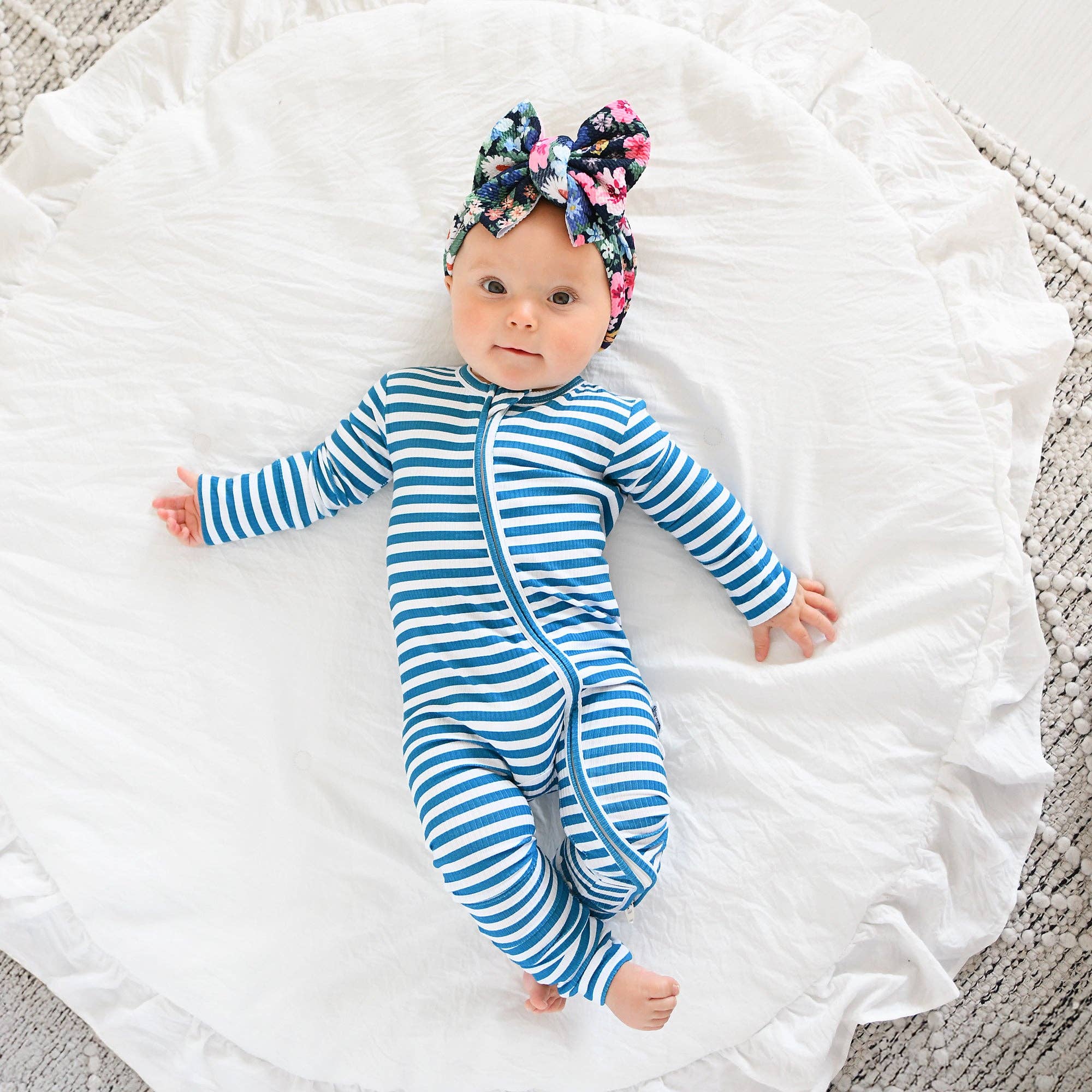 Gigi and Max - Wholesale Jumpsuit - Baby - Cooper Blue Ribbed ZIP Bamboo Striped One Piece 2-Way Zipper12