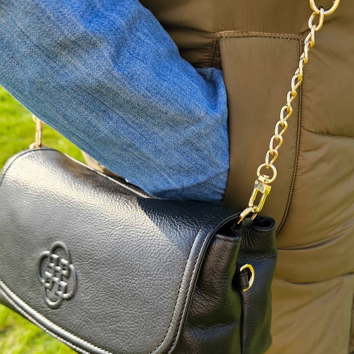 Black SADDLER ORLA Real Leather Designer Flapover Handbag with Chain Detail Strap for wholesale on Faire1