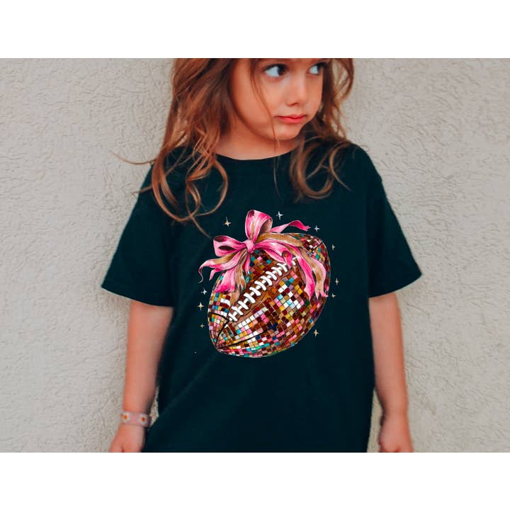 YOUTH Disco Coquette Football Graphic Tee Kids for wholesale by Gia Gifts Boutique