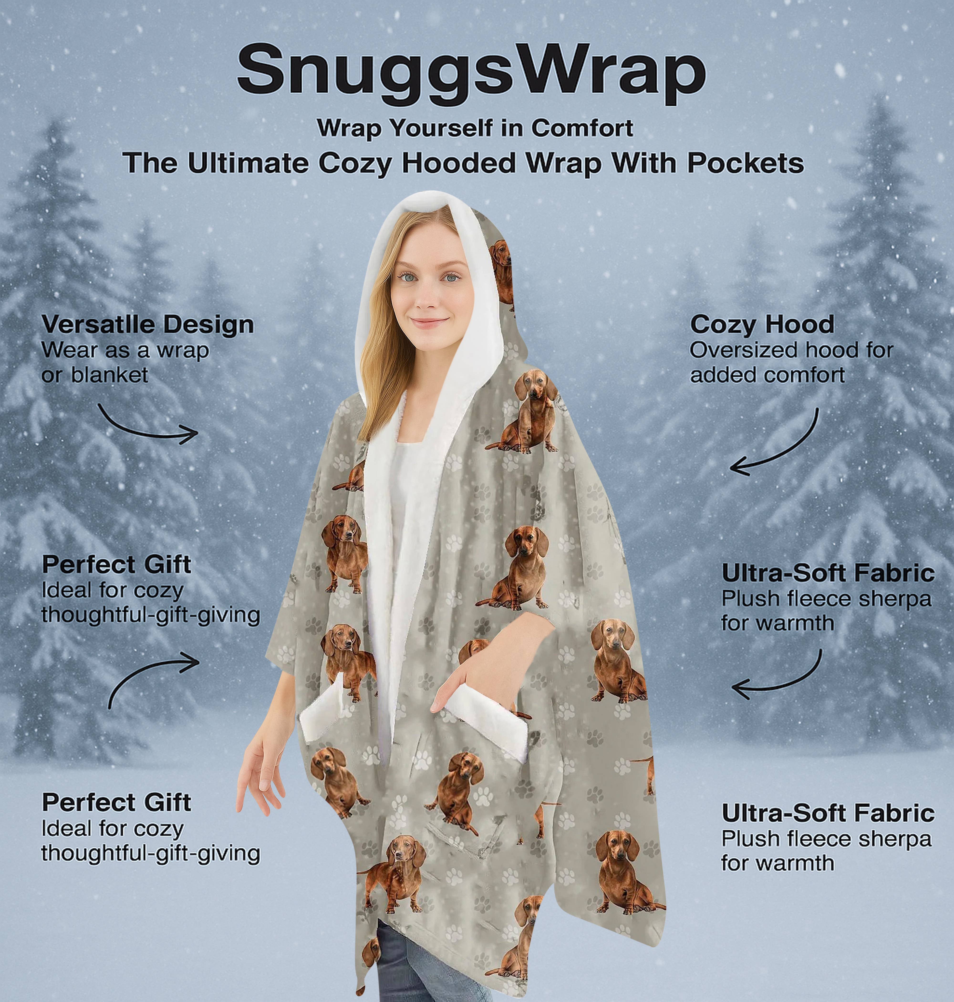 E&S Pets - Wholesale Hoodie - Unisex - Dachshund, Red Snugg Wraps with Hoodie – Ultra Soft Sherpa Fleece Wrap for Pet Lovers2