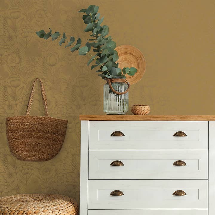 Tempaper & Co ® – wholesale Wallpaper – Homestead Floral Gold Peel and Stick Wallpaper, 28 sq. ft.