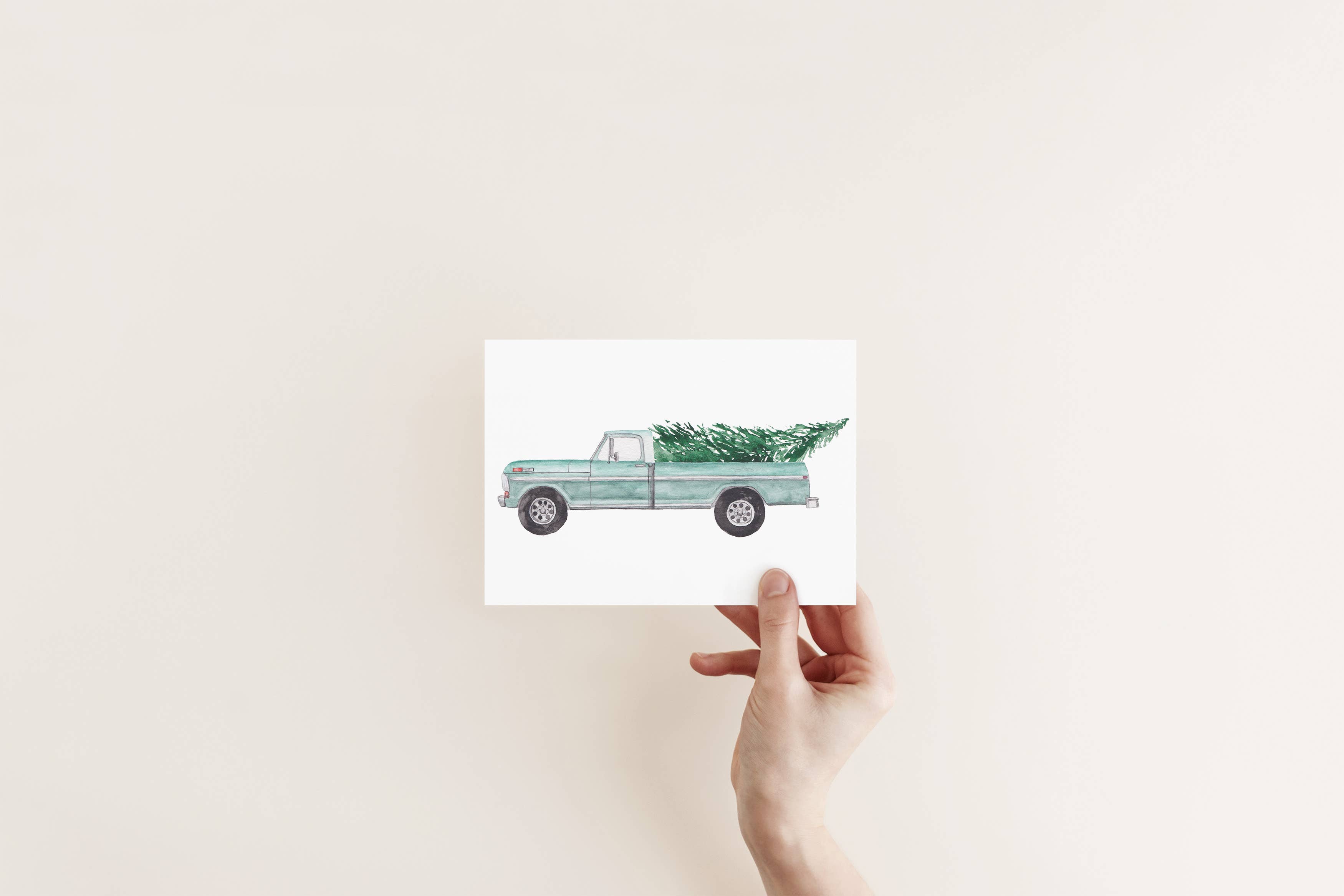 Liz Pope Designs - Wholesale Christmas Card - Truck with tree, hand painted greeting card, Holiday Card1