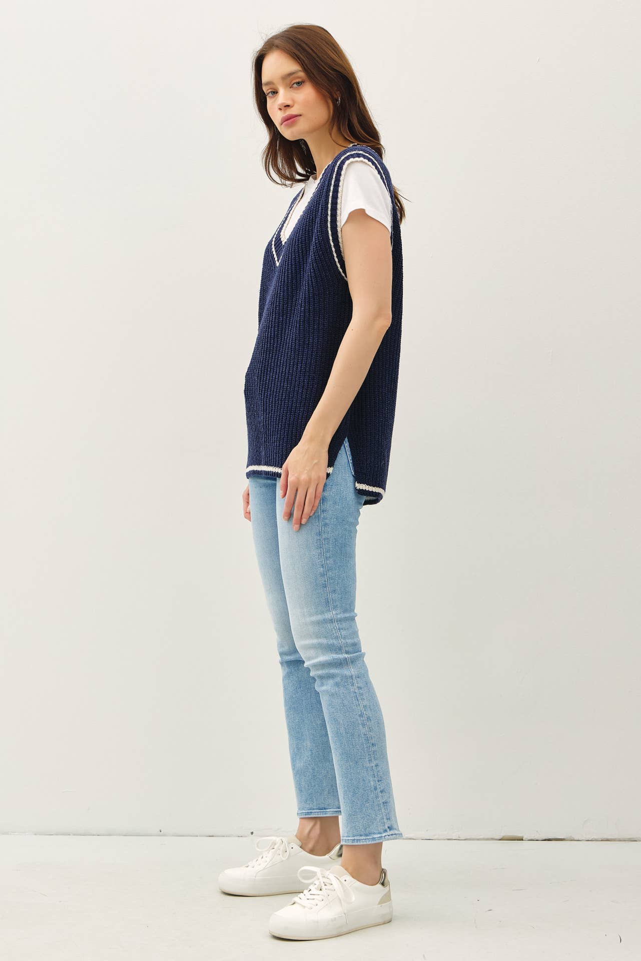 Be Cool - Wholesale Sweater Vest - Women's - VARSITY STYLE SWEATER VEST WITH ACCENT STRIPE 2