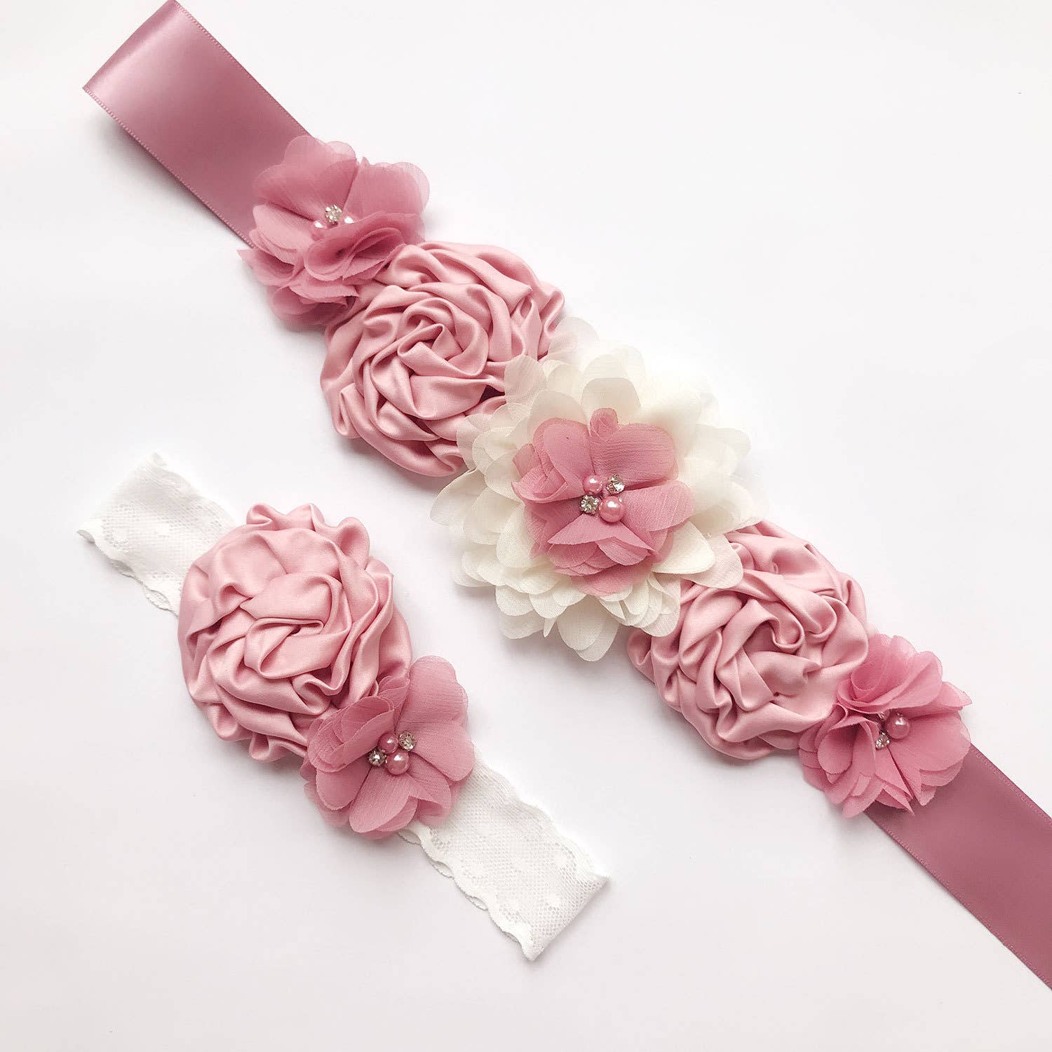 Floris Linens – wholesale Fashion headband – women's – Floral Flower Girl Sash, Bridal Belt, Matching Headband4