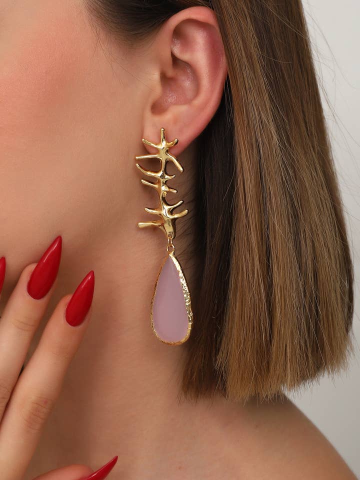Gold Plated Dangle Stone Earrings for wholesale by BUBU BY TEKIN SHOP