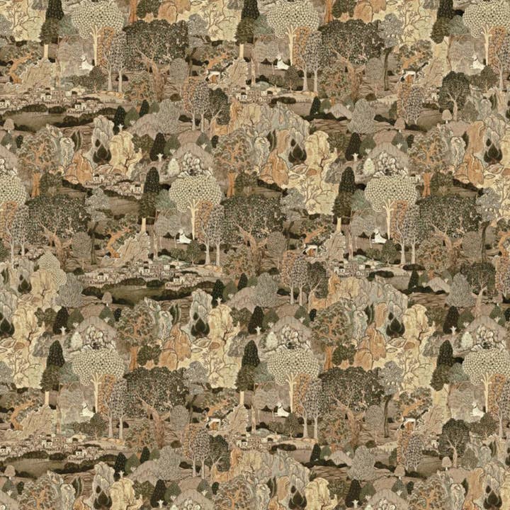 Modern Landscape Trees Wall Mural, Yellow Green Village Wallpaper, Extra Large Custom Size Wall Art, Non-Woven, Non-Adhesive, Removable, Washable for wholesale by Walloro Luxury Embossed Wallpaper