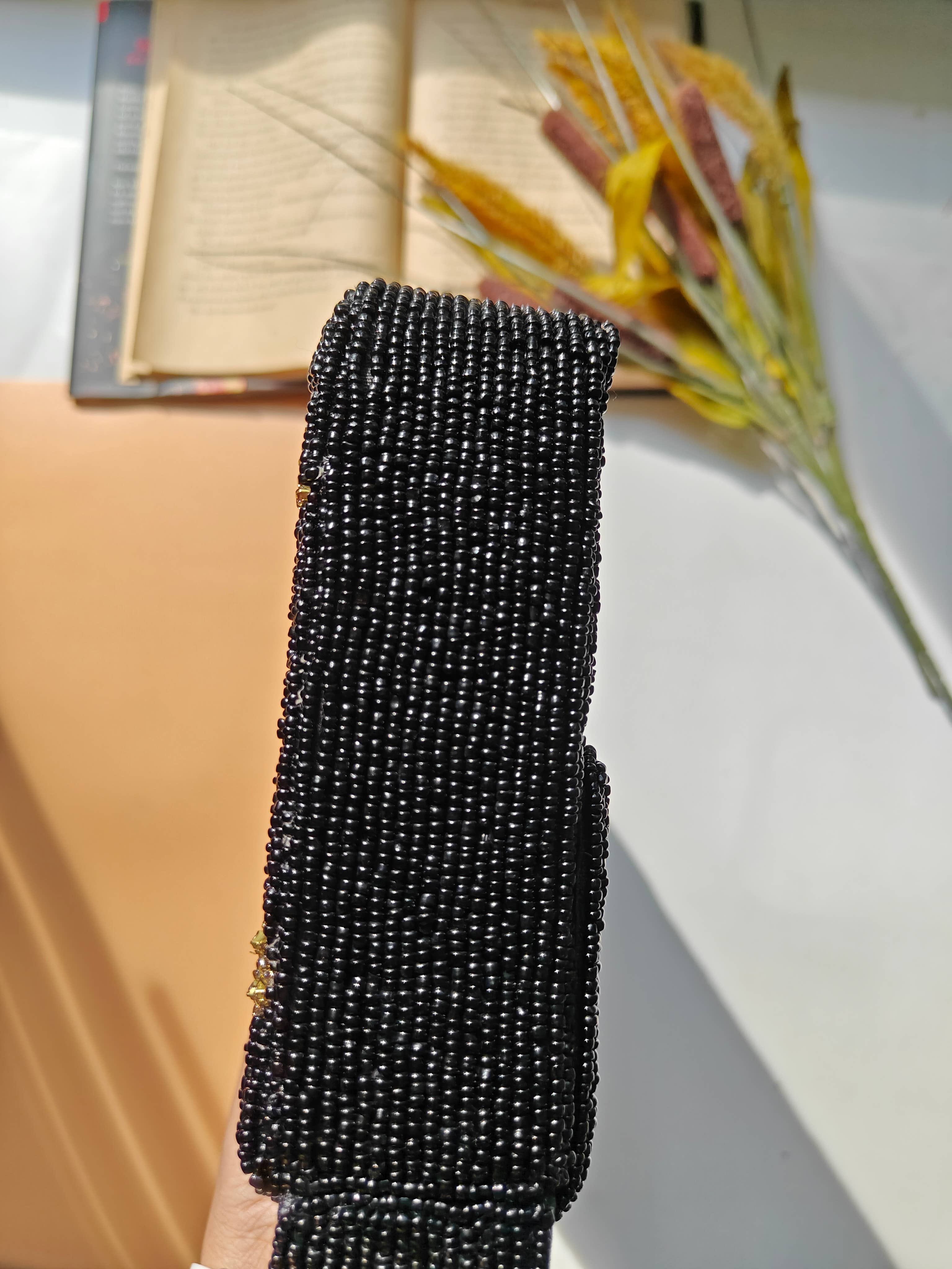 ShopHimalaya - Wholesale Shoulder Bag - Women's - Black Beaded Shoulder Bag with Gold Bow Embroidery4