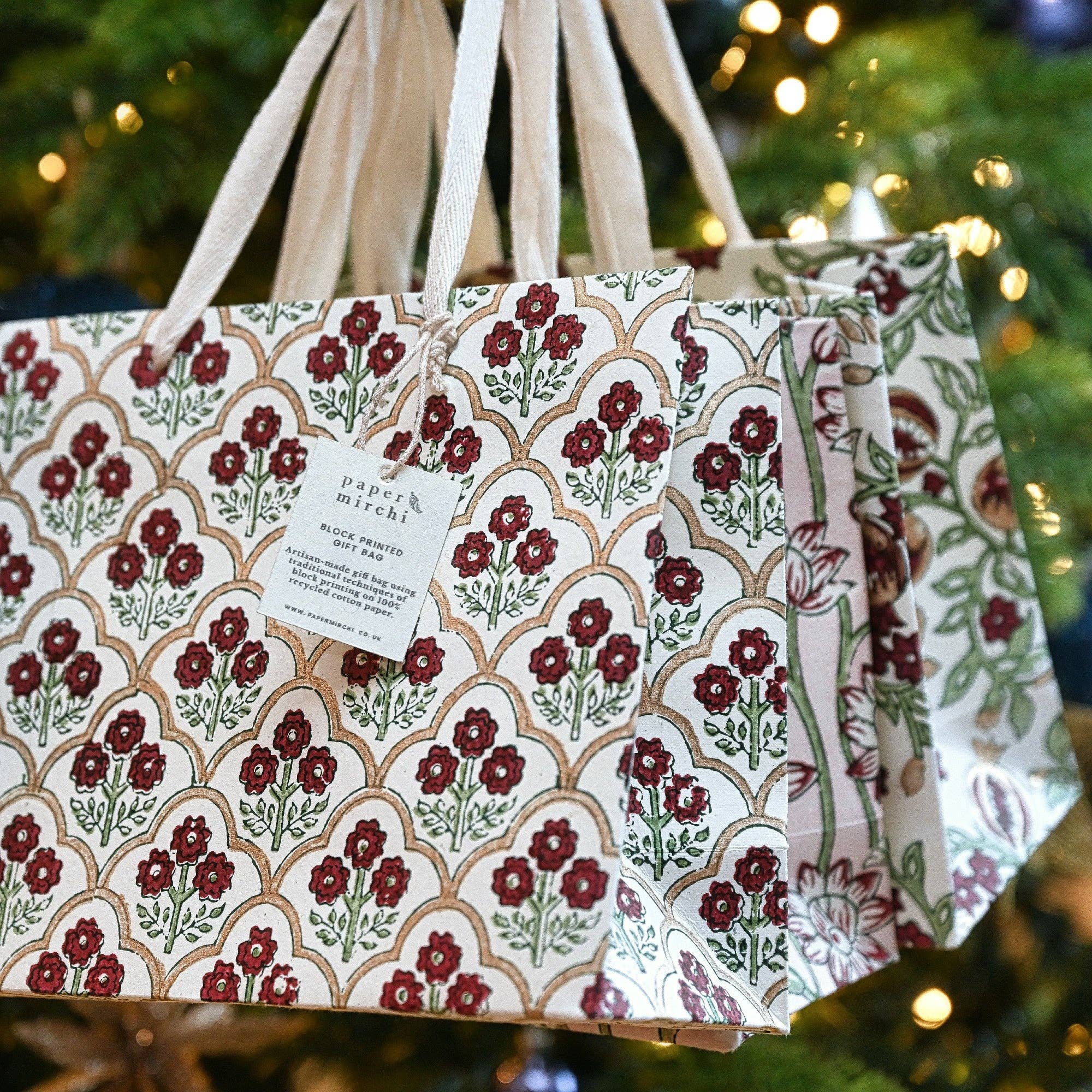 Paper Mirchi - Wholesale Gift Bag - Hand Block Printed Gift Bags (Large) - Cherry9