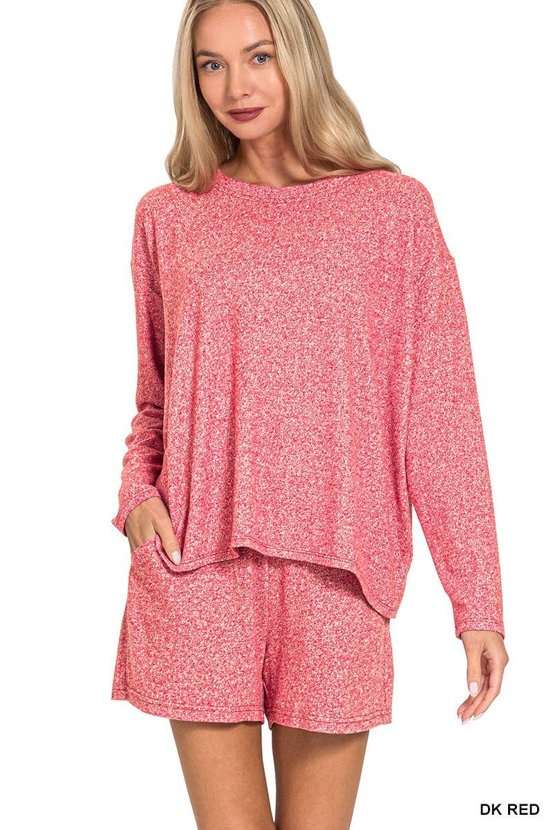 Vanilla Monkey - Wholesale Lounge Set - Women's - Soft Melange Long Sleeve Tee And Shorts Set14