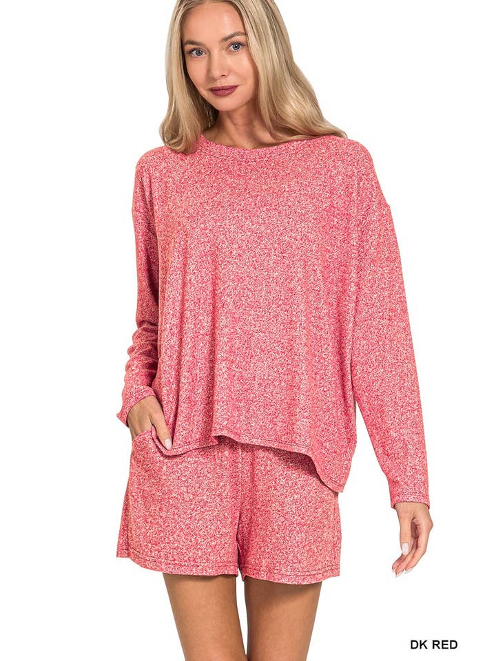 Vanilla Monkey - Wholesale Lounge Set - Women's - Soft Melange Long Sleeve Tee And Shorts Set14