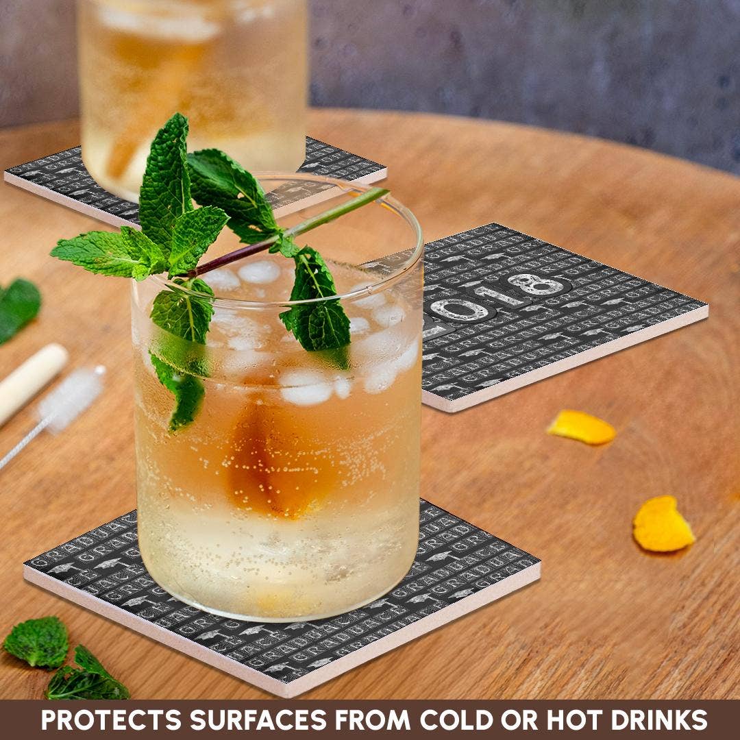 3dRose - Wholesale Coasters - 3dRose, 2018 and Graduation Caps Caulk board Look, White and Gray, Coaster2