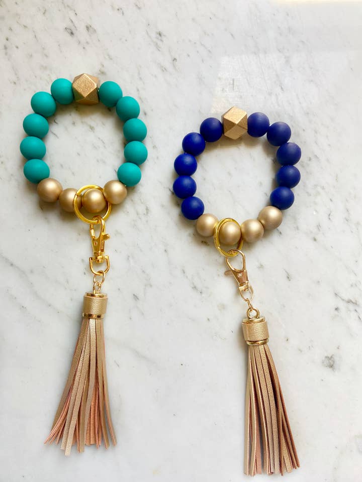 Porte-clés à bracelet Bold Type : émeraude/bleu marine pour la vente par Lanyard Lovebirds