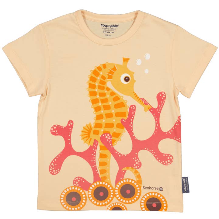 Coq En Pate – wholesale Screen-printed t-shirt – Kids – Organic short-sleeved children's T-shirt, Pink seahorse