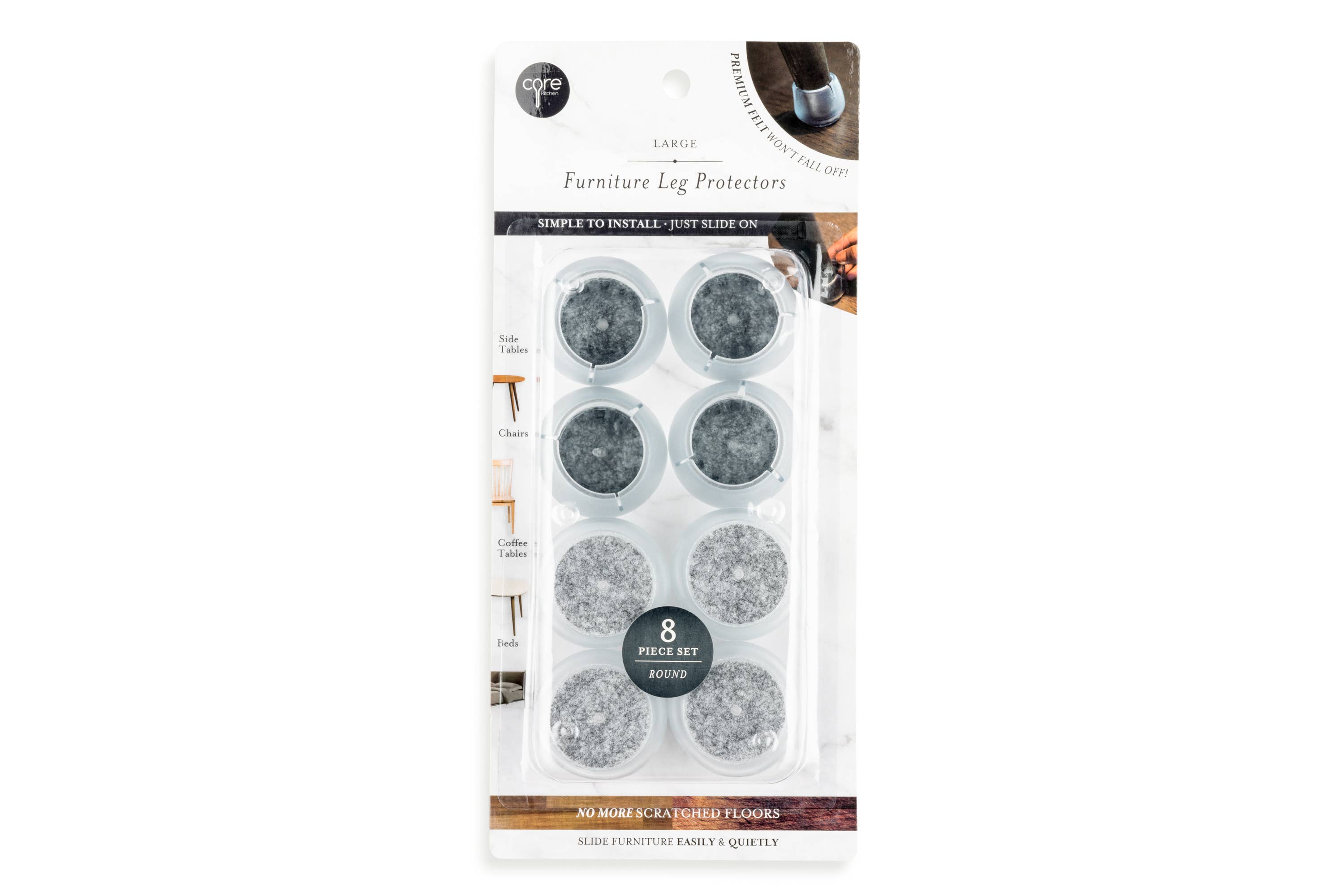 Core Home - Wholesale Chair/Sofa Slipcover - 8pc Large Round Chair Leg Protector - Grey2