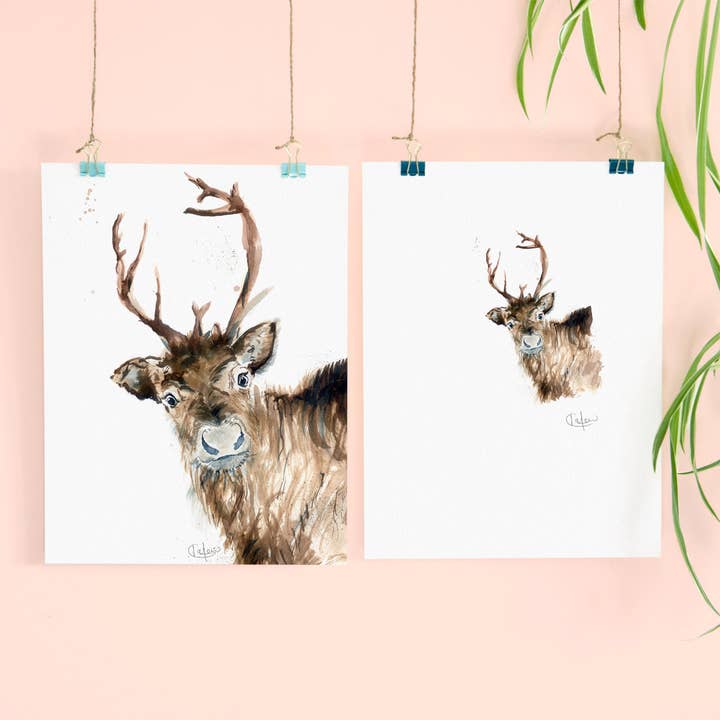 Inky Reindeer Luxury Giclee Unframed Print for wholesale by Kate Moby