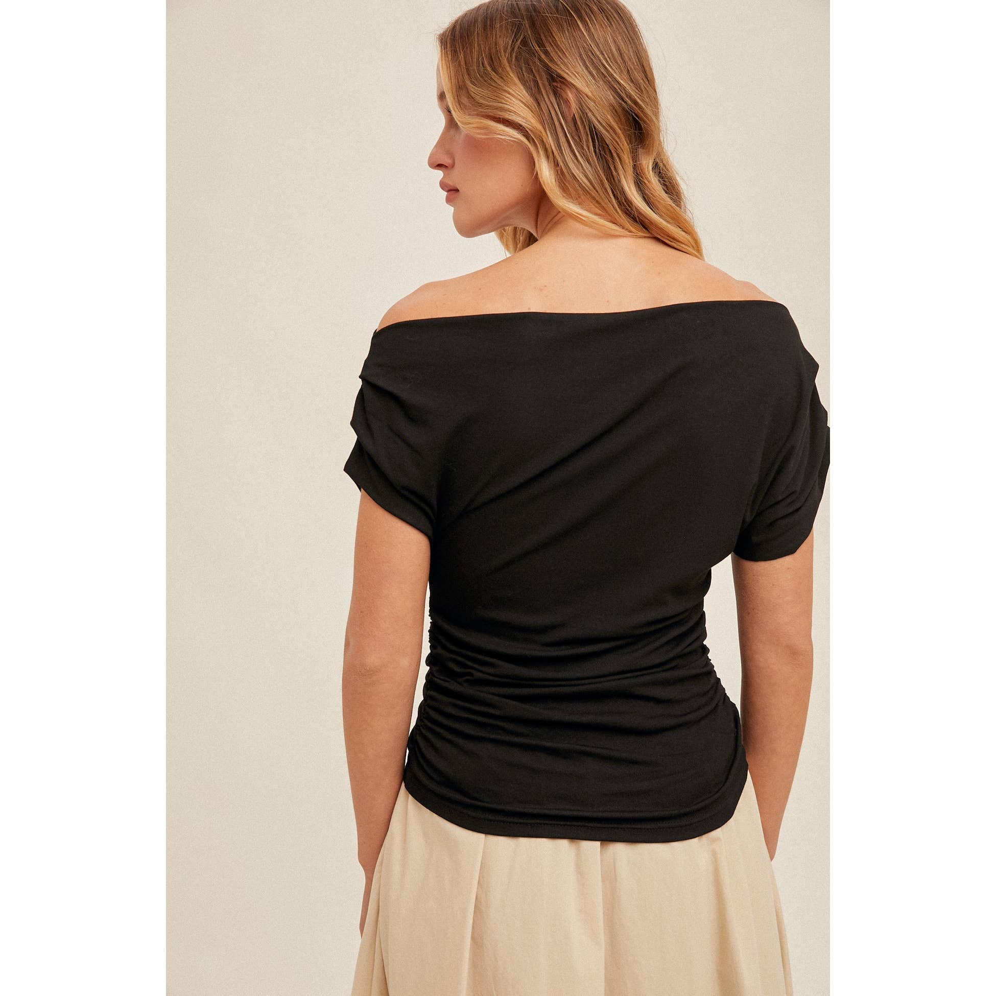 Blue Bunny Inc - Vente Haut en maille – femme - Haut en maille froncée à encolure asymétrique5