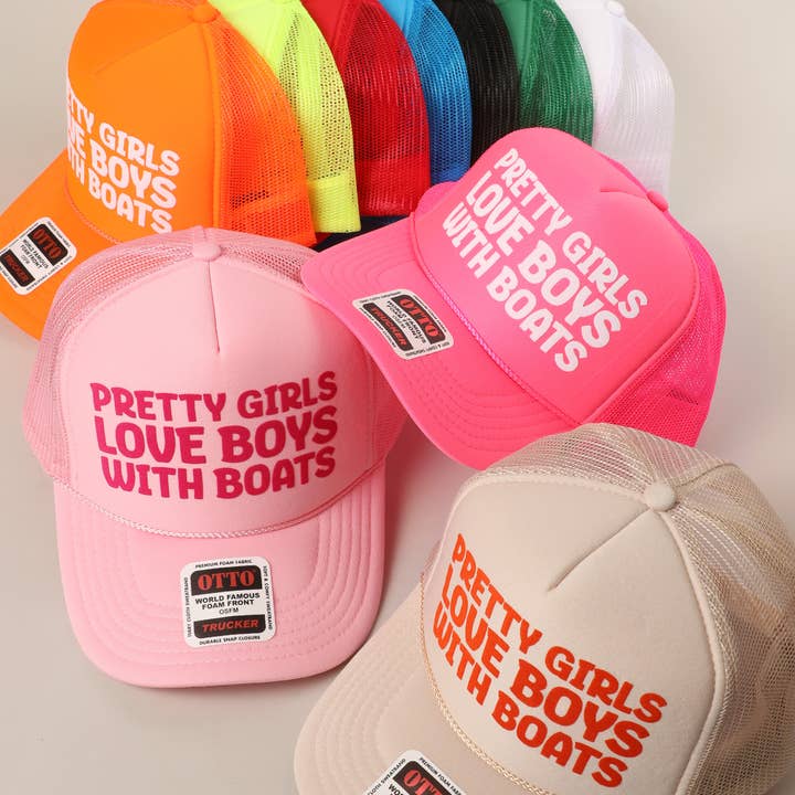 Pretty Girls Love Boys With Boats Text Print Mesh Back Cap for wholesale by Fashion City