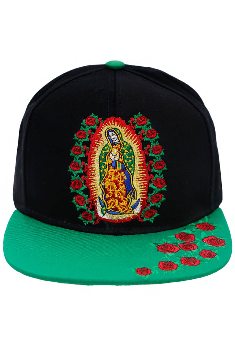 Cap Zone – Großhandel Flat Brim Cap – Unisex – Unserer Lieben Frau von Guadalupe Rose Flat Bill Snapback1