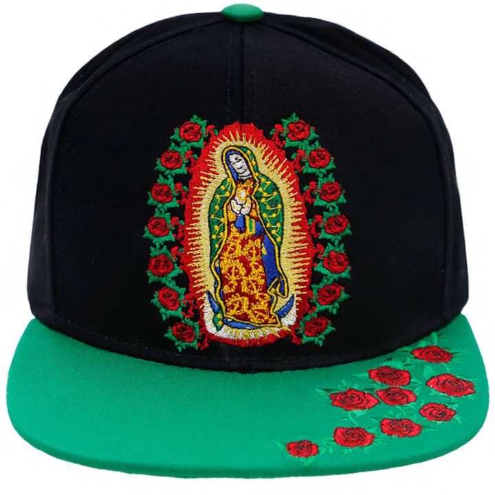 Cap Zone - Wholesale Flat Brim Cap - Unisex - Our Lady of Guadalupe Rose Flat Bill Snapback1