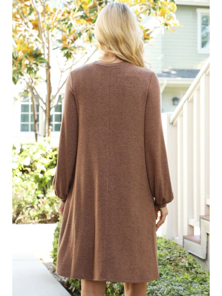 You & Me - Wholesale Dress - Women's - YMD10063V-PUFF LONG SLEEVE HACCI BRUSHED DRESS37