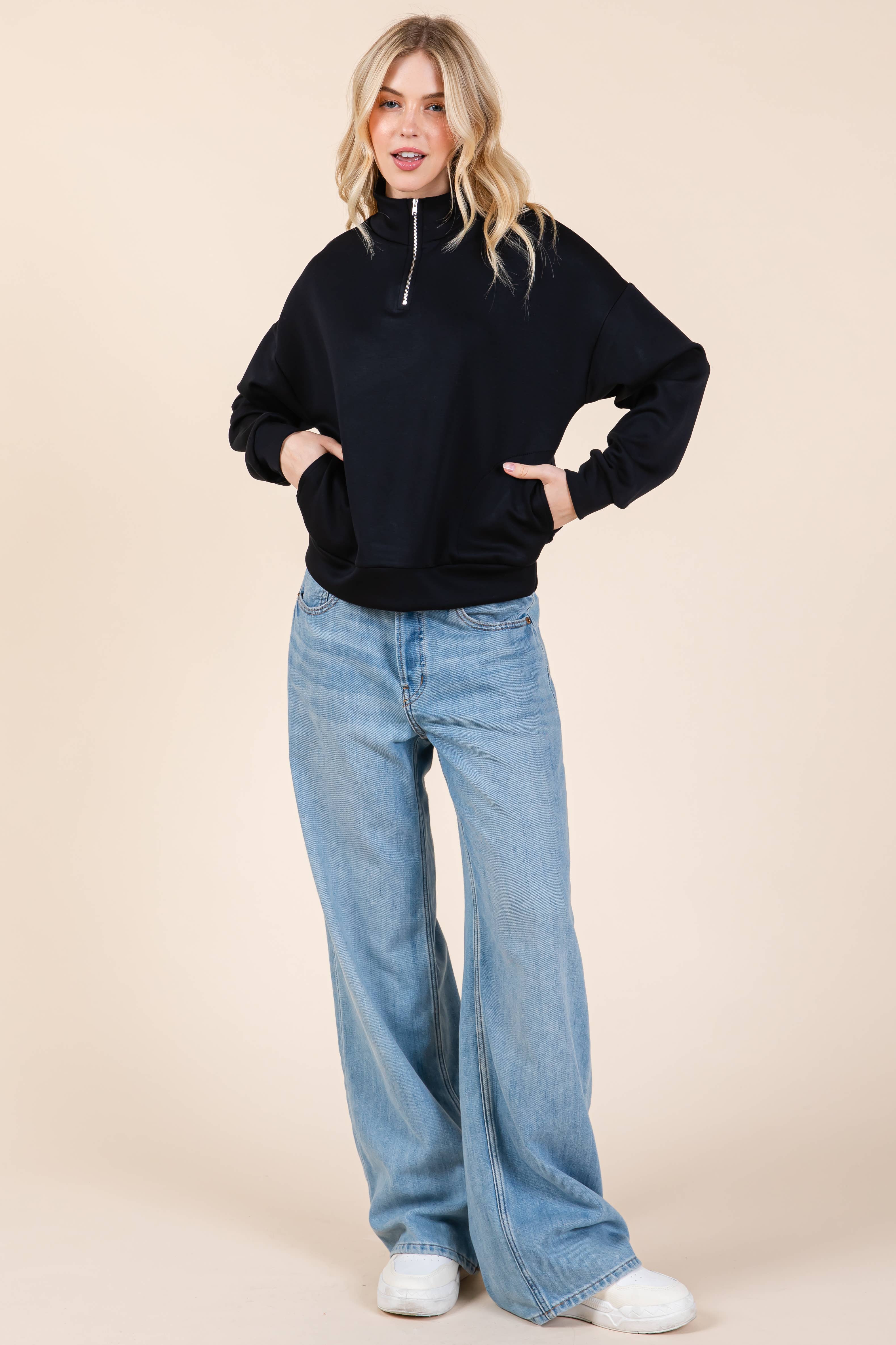 BOMBOM - Vente Sweat-shirt – femme - FERMETURE ÉCLAIR QUART EN POLAIRE BROSSÉE DOUCE TL19939