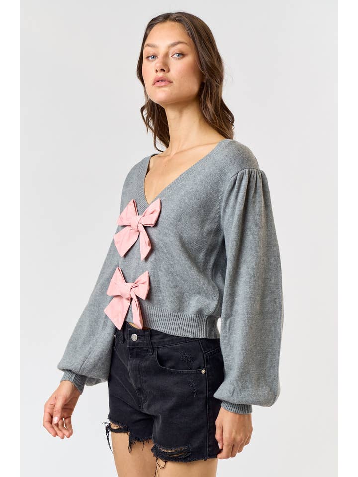 Lalavon - Wholesale Knit Sweater - Women's - ILT4228 Front Contrast Bow Sweater9