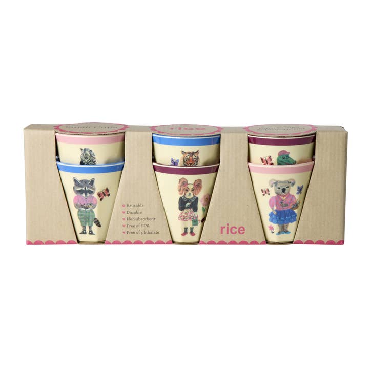 Set of 6 Small Melamine Cups with Nathalie Lété Print - 5.4oz per cup for wholesale by RicebyRice