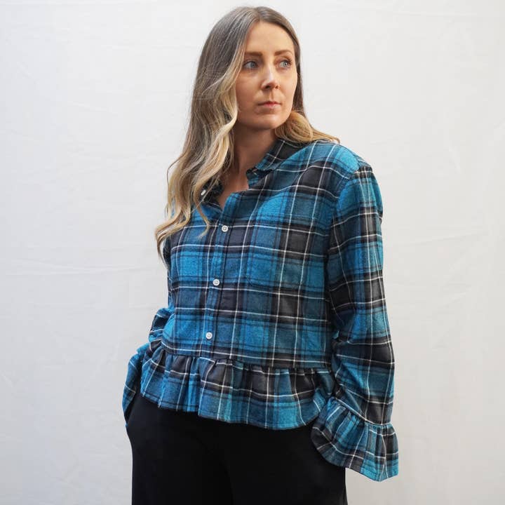 Upcycled Check Shirts with Ruffle Details for wholesale by LannyxStudio