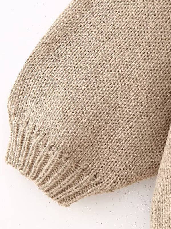 VividLux - Wholesale Cardigan - Women's - Loose Puff Sleeves Buttoned Split-Joint Round-Neck Cardigan Tops8