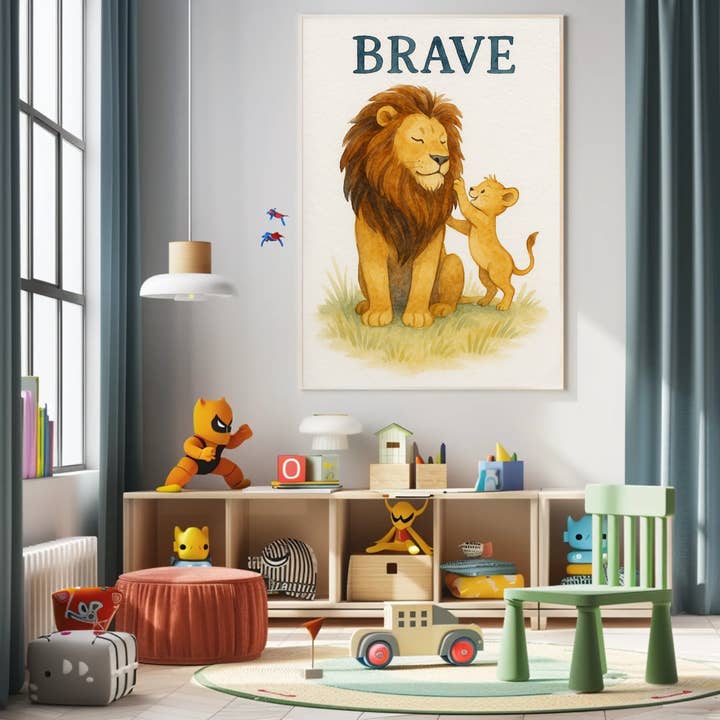 Brave Lion Family Safari Watercolour Nursery Children's Room Wall Decor Print for wholesale by WinsterCreations™