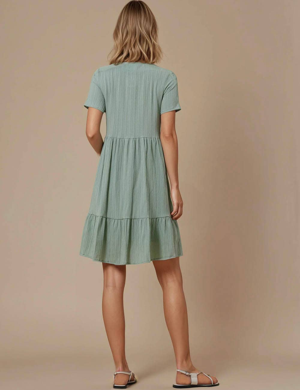 Sweetkama - Vente Robe – femme - Robe courte quotidienne à manches courtes et col en V6