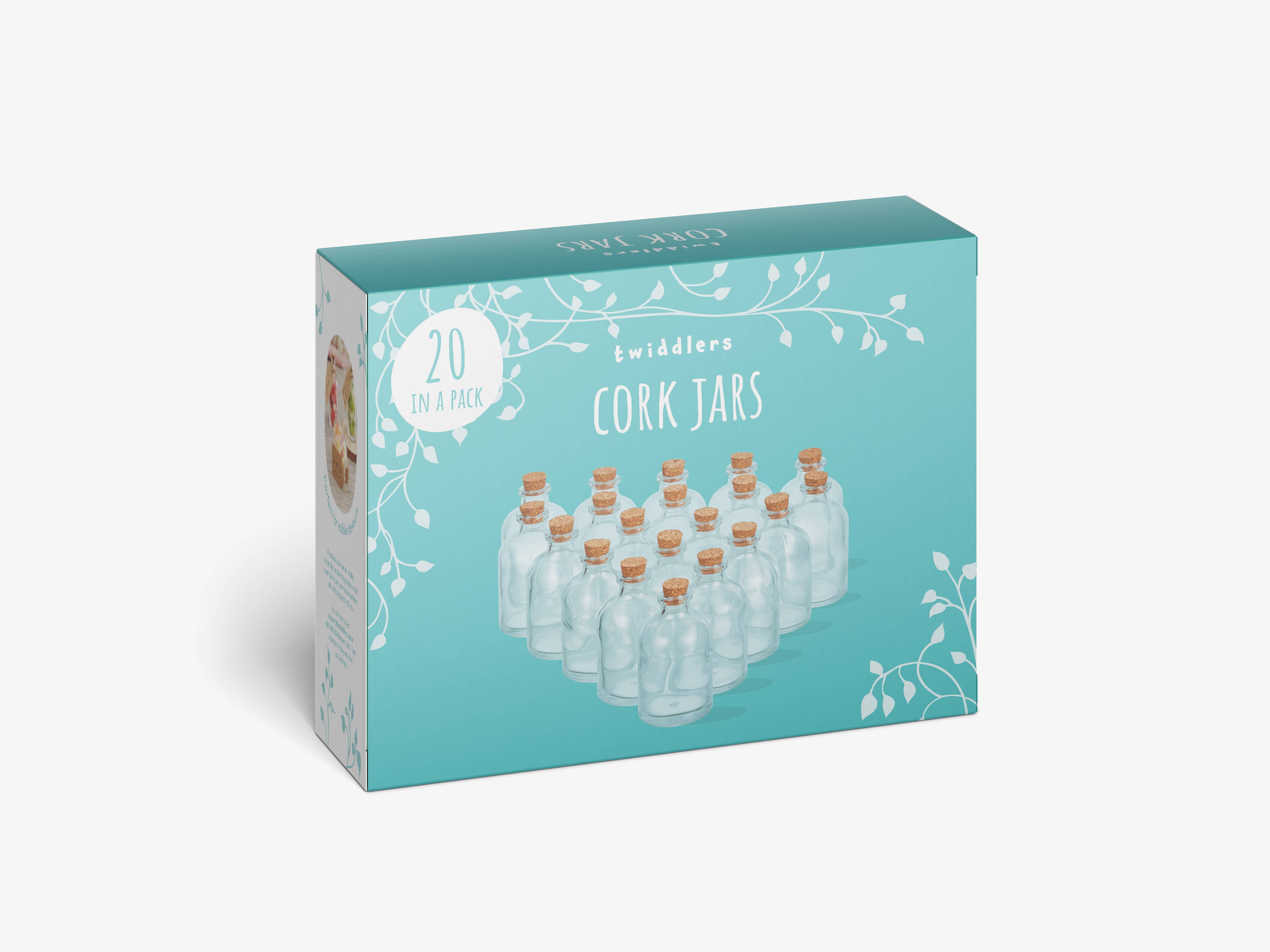 The Twiddlers - Wholesale Jar - 20 Mini Glass Jars with Cork Stoppers, String and Labels1