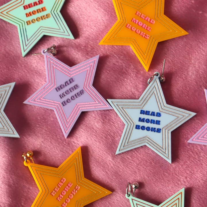 "Read More Books" Star Earrings for wholesale by Sunshine Studio