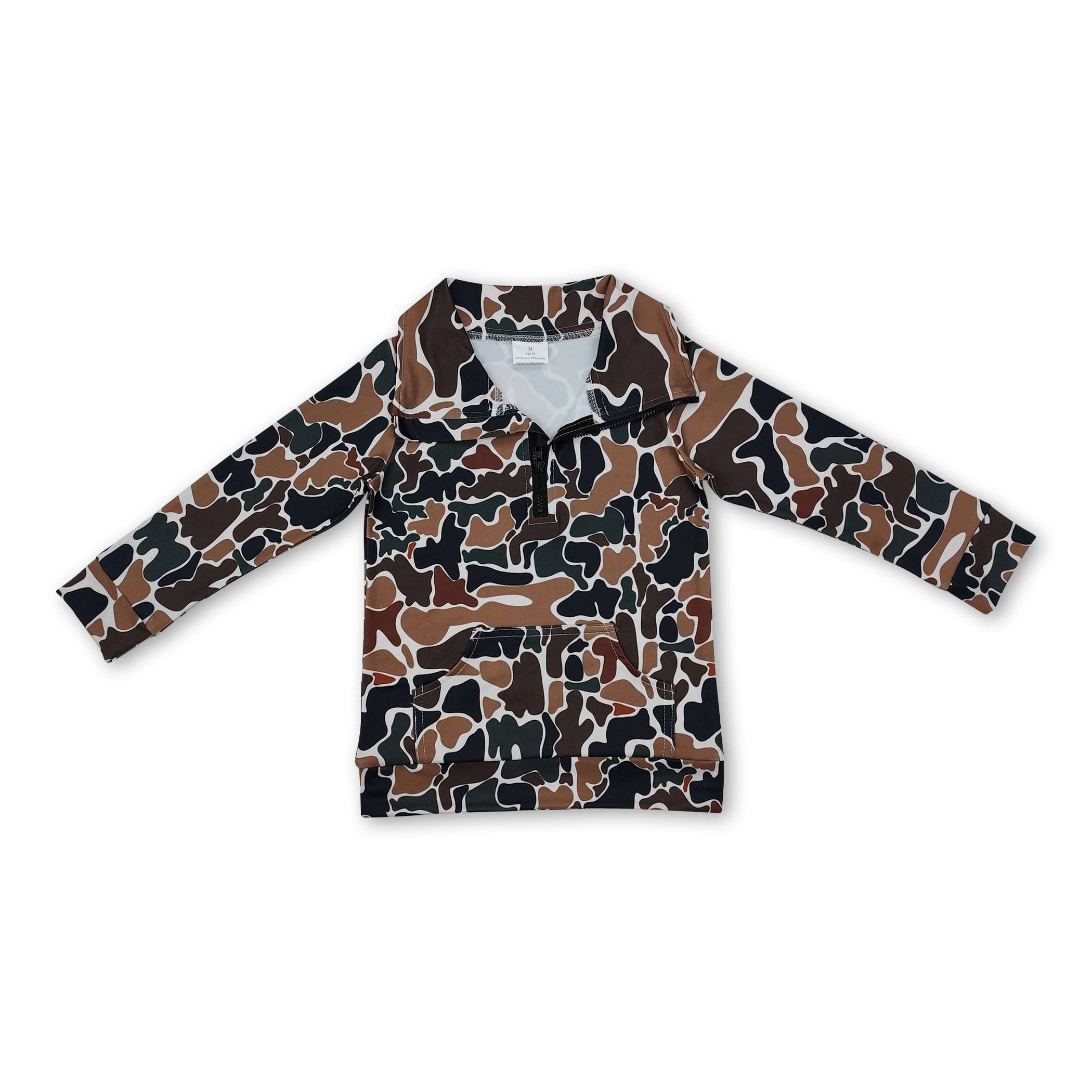 Yawoo Garments - Vente Sweat-shirt – enfant - Pull à fermeture éclair pour enfants à manches longues avec poche en camouflage gris3