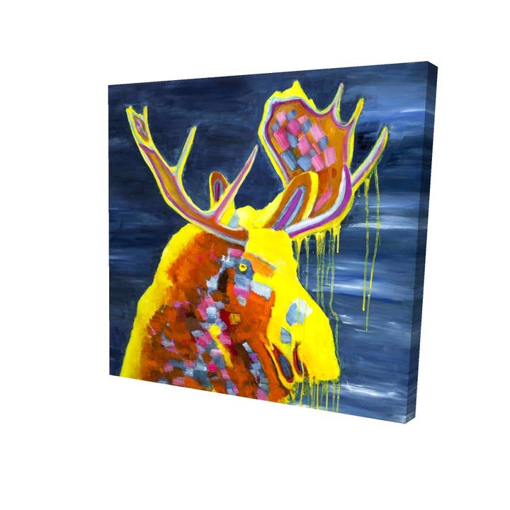 Yellow Colorful moose | fine art print on canvas 48" x 48" for wholesale on Faire
