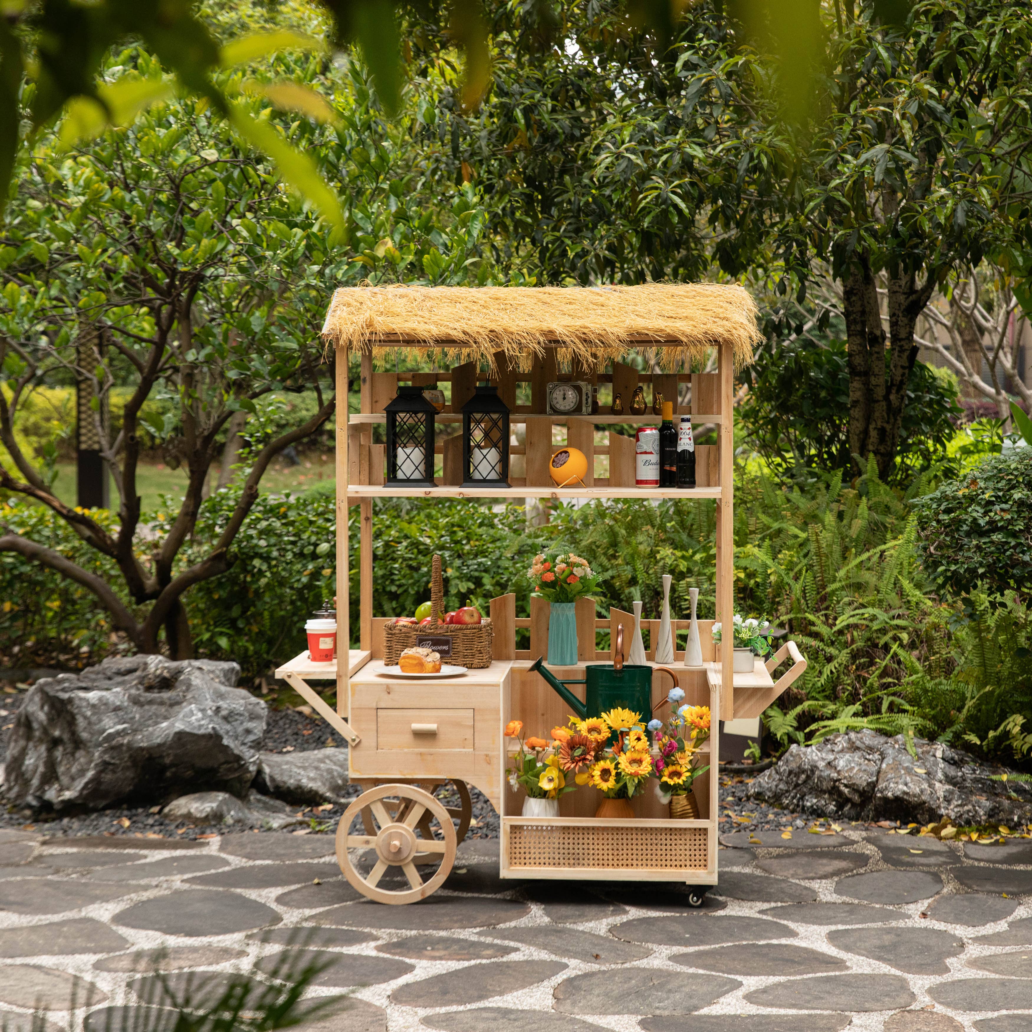 Quickway Imports - Wholesale Outdoor Ornament/Decor - Vintiquewise Versatile Multi-Tier Wooden Rolling Cart1
