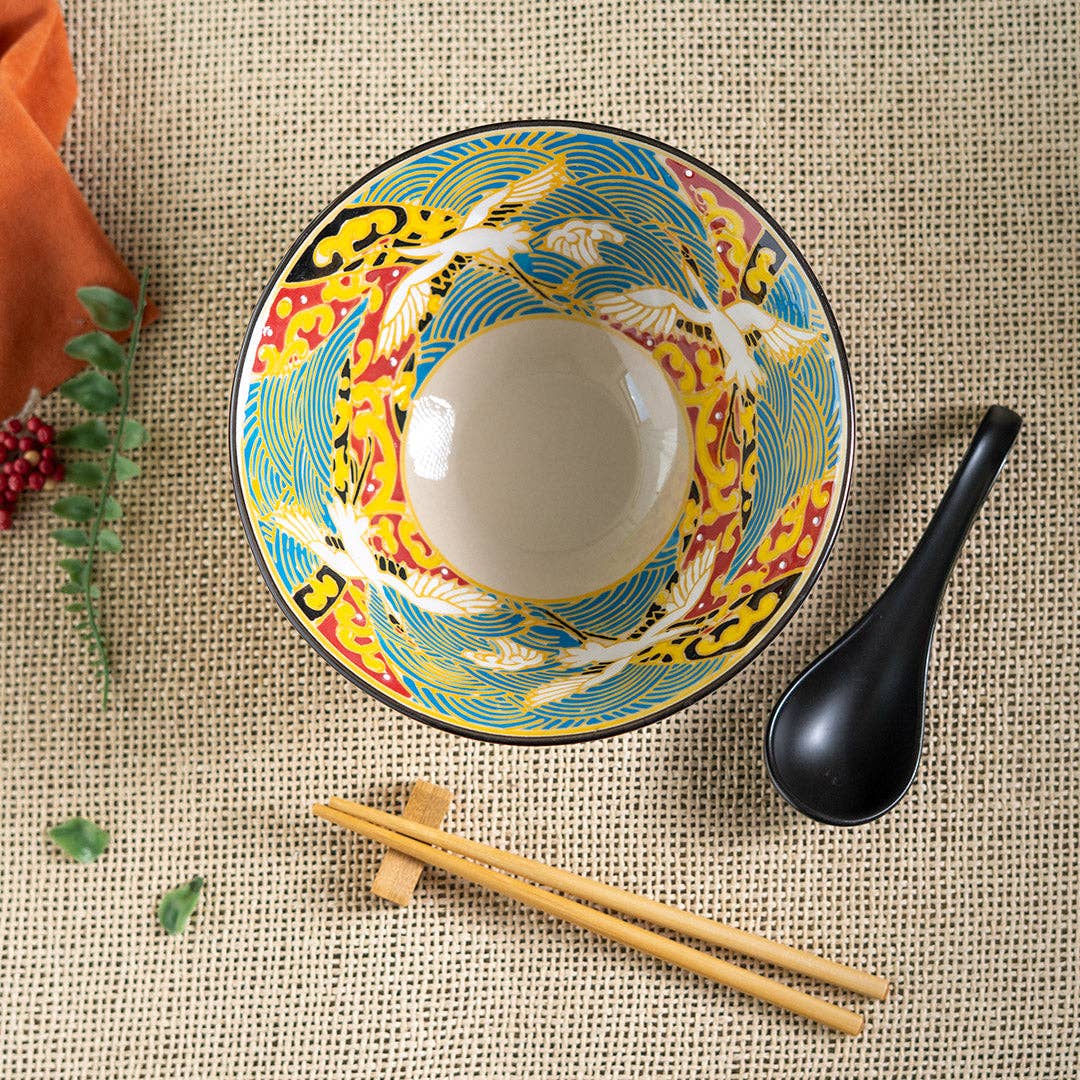 Urban Tokyo - Wholesale Serve Bowl - 24oz 6"D Bowl With Chopsticks, Spoon and Chopsticks Rest Set Japanese Crane (4/16)5