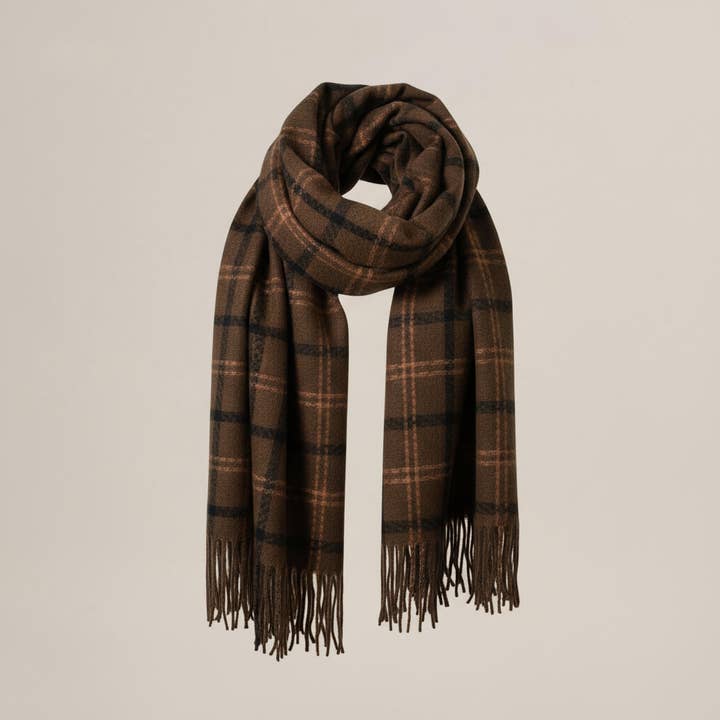 Chic Brown Checkered Winter Scarf for wholesale by Zazthetics
