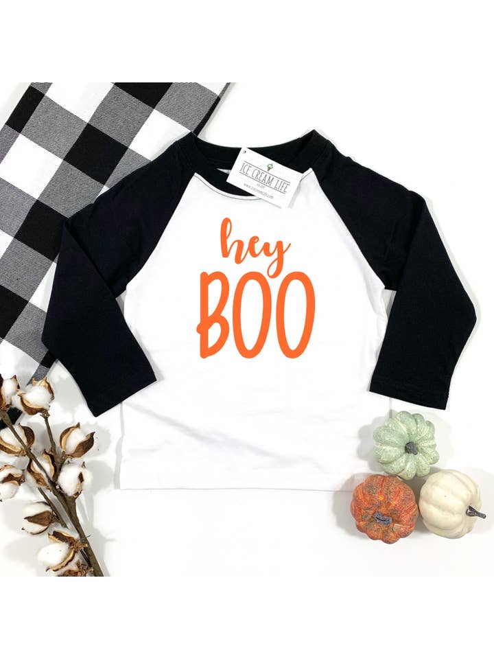 Ice Cream Life - Wholesale Screen Printed T-Shirt - Kids - HEY BOO KIDS RAGLAN SHIRT FOR HALLOWEEN BABY TODDLER